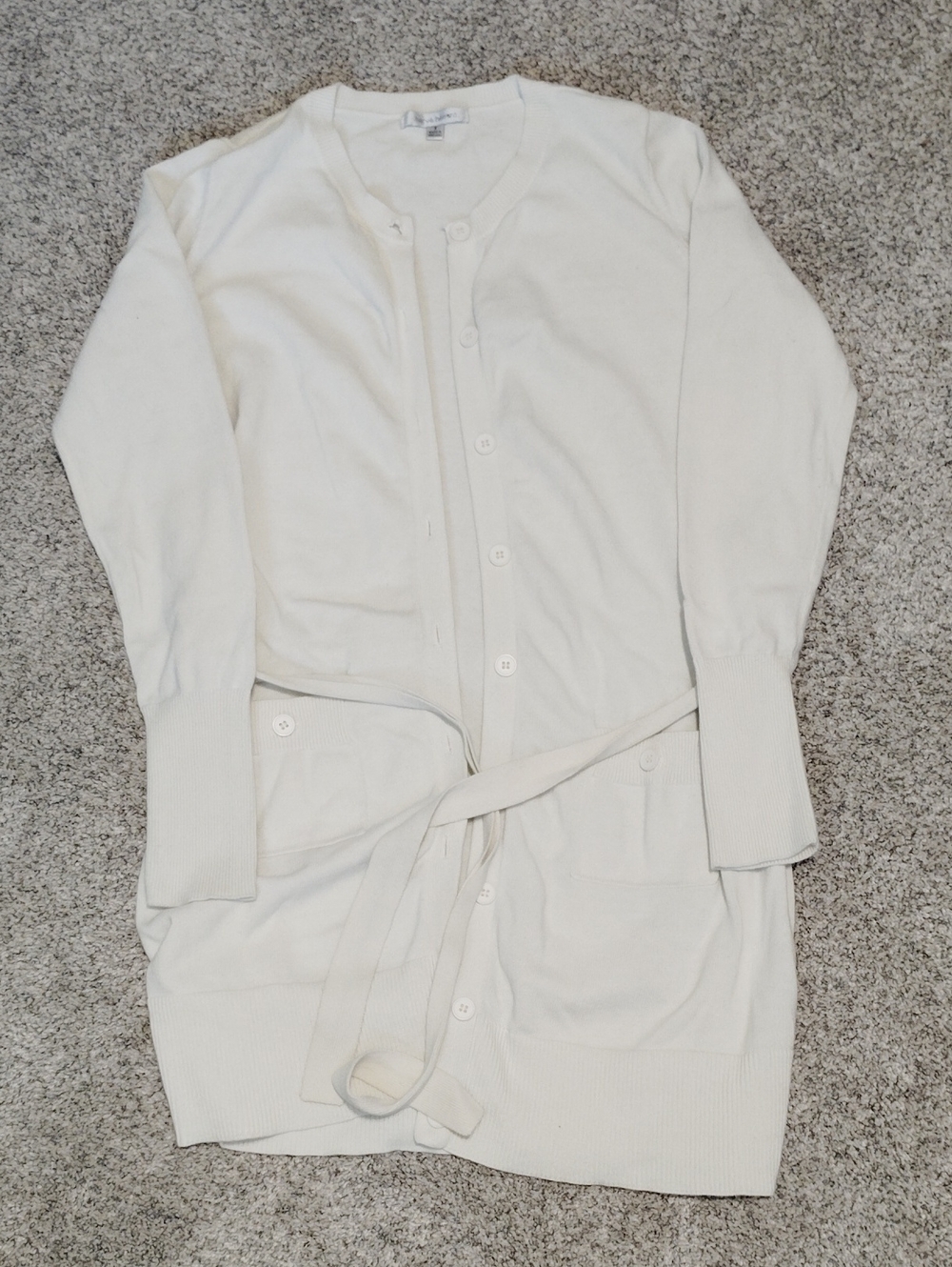 Harve Benard Cream Button-Front Belted Cardigan